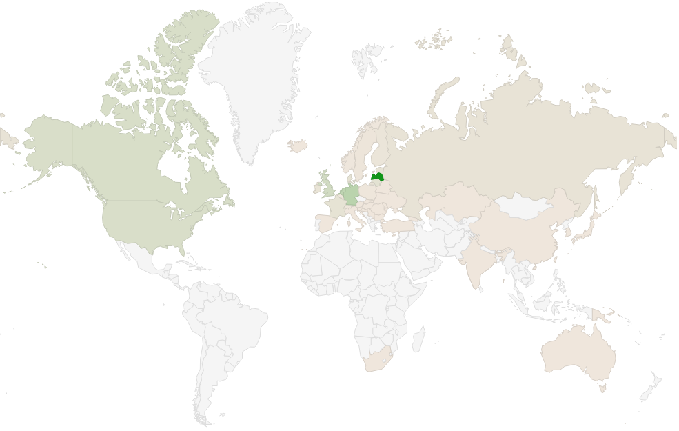 Em quais países os sites letões estão localizados fisicamente? Mapa de países de hospedagem