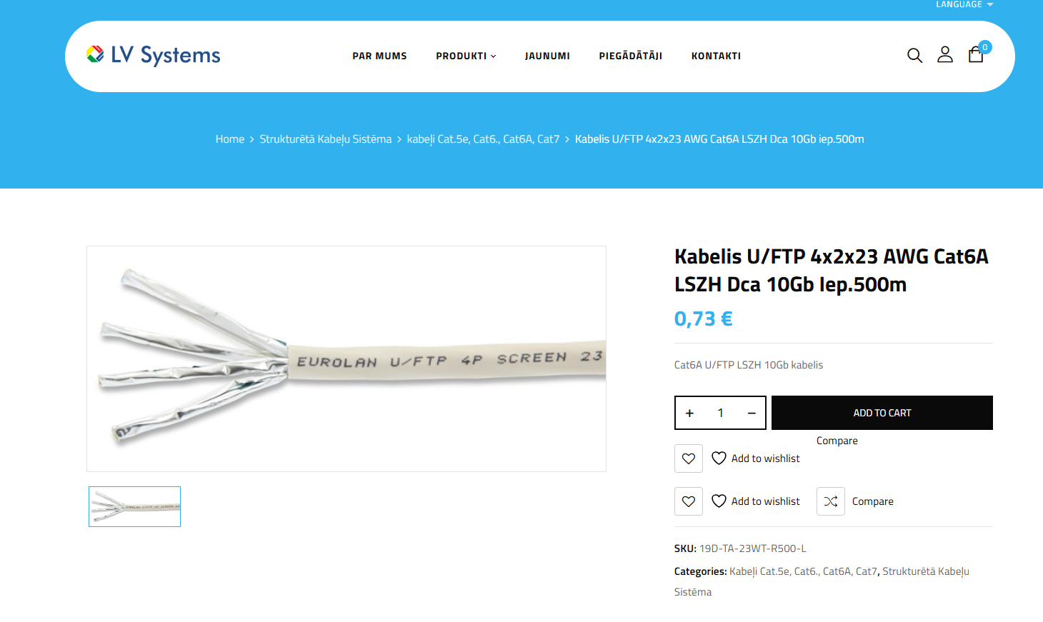 Página de detalhes do produto com dados importados do Excel