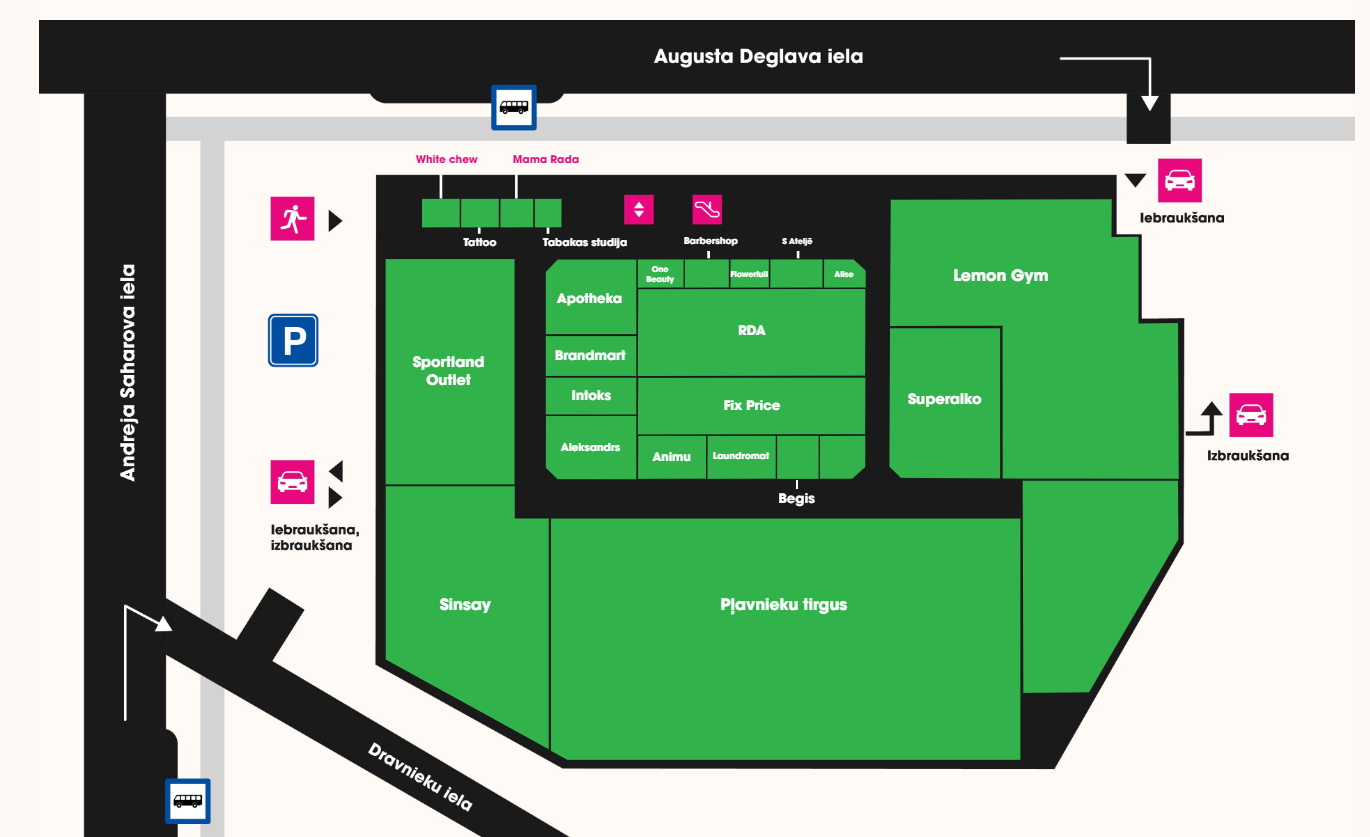 Mapa de solo interativo final do Centro Comercial Augusts mostrando 17 lojas com etiquetagem dinâmica