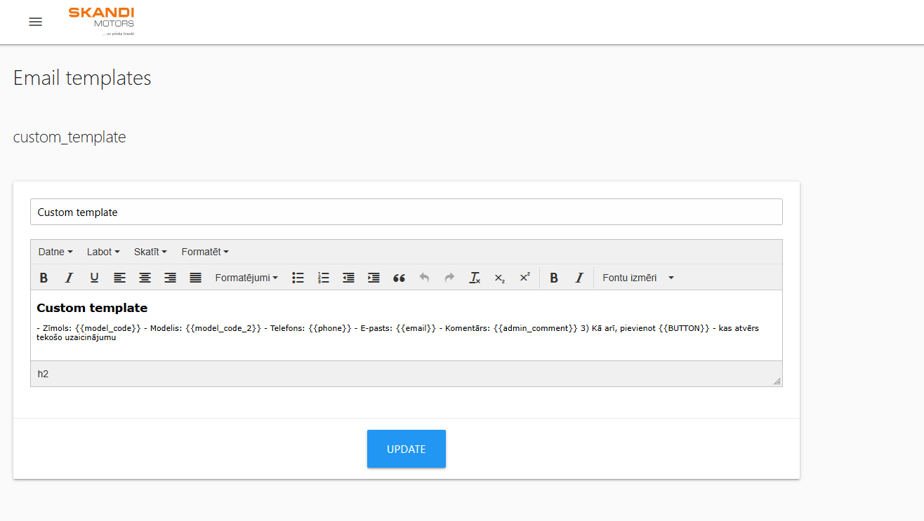 Editor de modelo de email personalizado com variáveis dinâmicas para mensagens automáticas aos consultores.