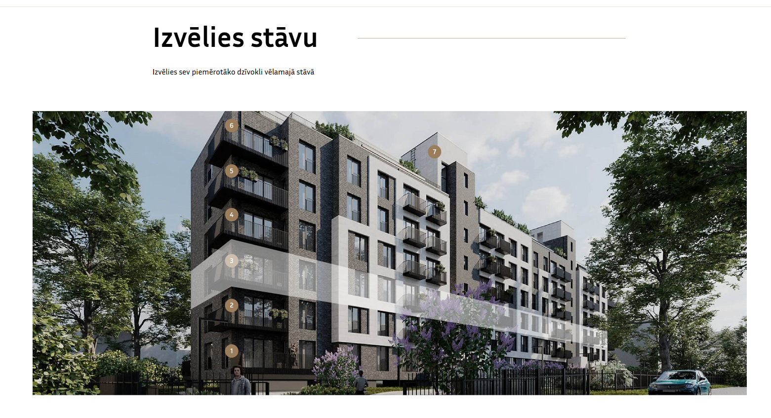Página do seletor de andares com visualização interativa do edifício e níveis numerados.